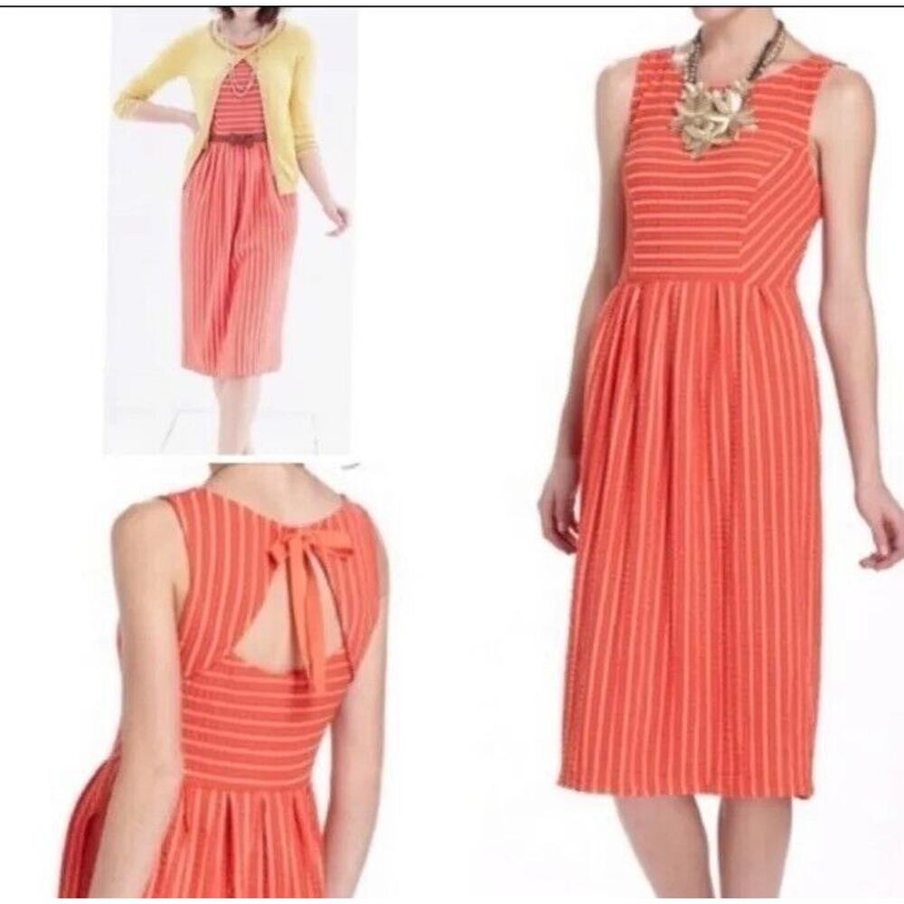 Anthropologie Coral Postmark Women's MEDIUM Retro Ribbon Midi Short Sleeve Dress